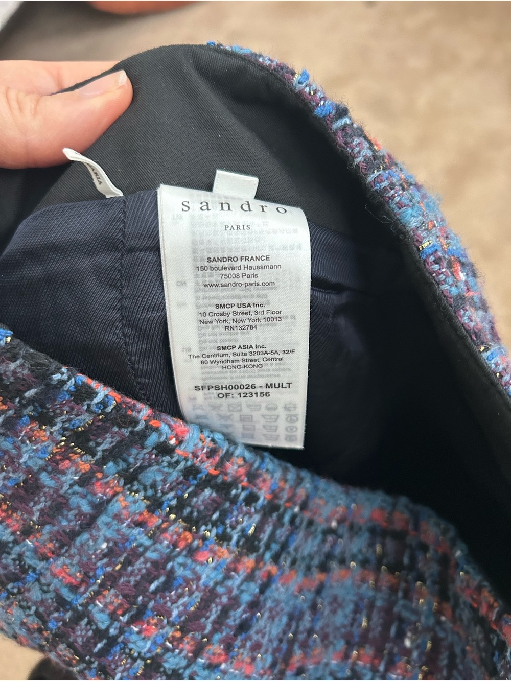 Sandro Blue Multi Tweed Shorts with Navy Trim - Picture 7 of 8